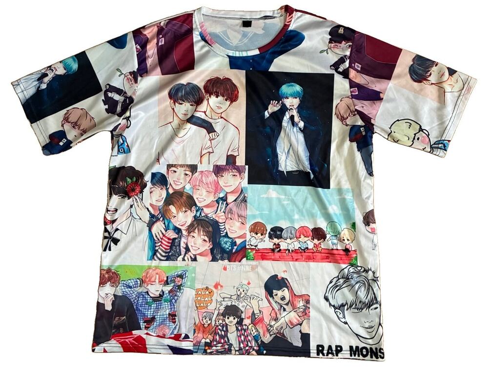 BTS Adult Size 4XL All Over Anime Style K-Pop Korean Music Photo Collage T-shirt